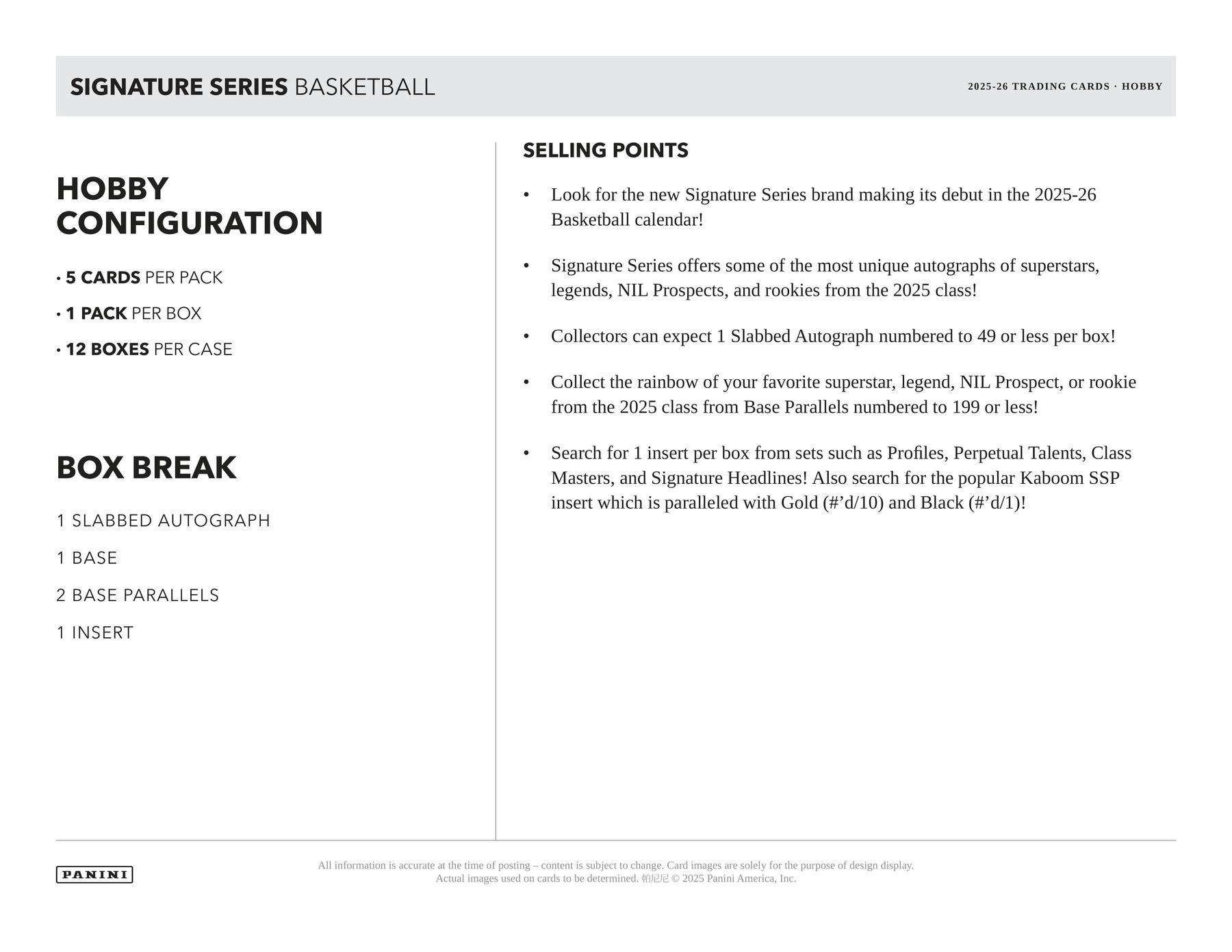 2025-26 Panini Signature Series Basketball Hobby Box 746134189739 at King Card Canada