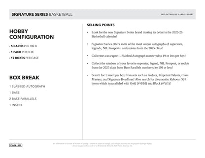 2025-26 Panini Signature Series Basketball Hobby Box 746134189739 at King Card Canada