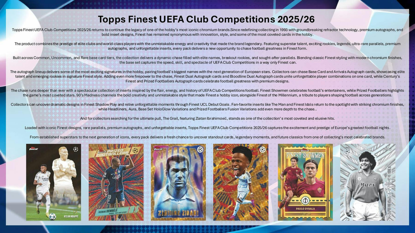 2025-26 Topps Finest UEFA Club Competitions Soccer Hobby Box 887521155699 at King Card Canada