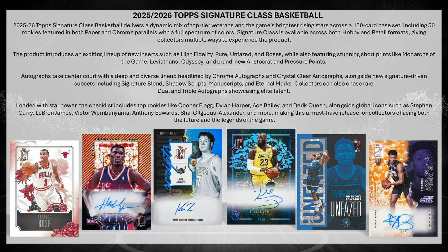2025 - 26 Topps Signature Class Basketball Hobby Box 887521154418 at King Card Canada