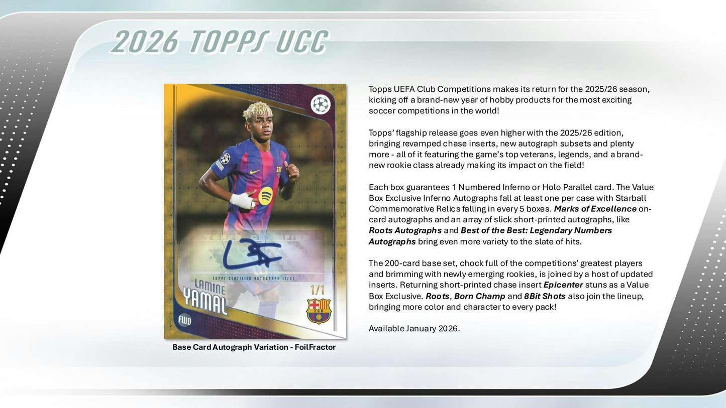 2025 - 26 Topps UEFA Club Competitions Soccer Blaster Value Box 887521151554 at King Card Canada