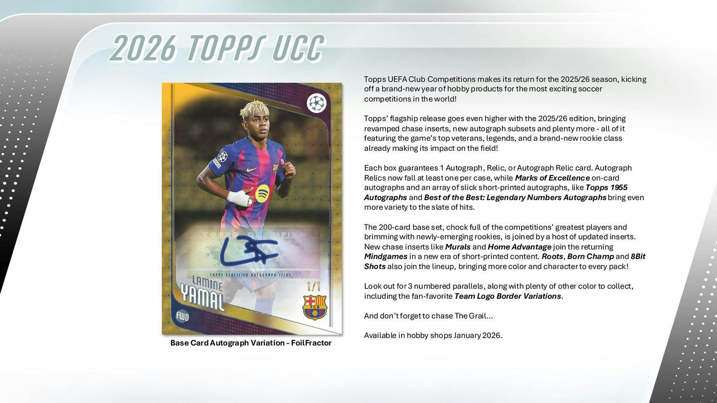 2025 - 26 Topps UEFA Club Competitions Soccer Hobby Box 887521151509 at King Card Canada