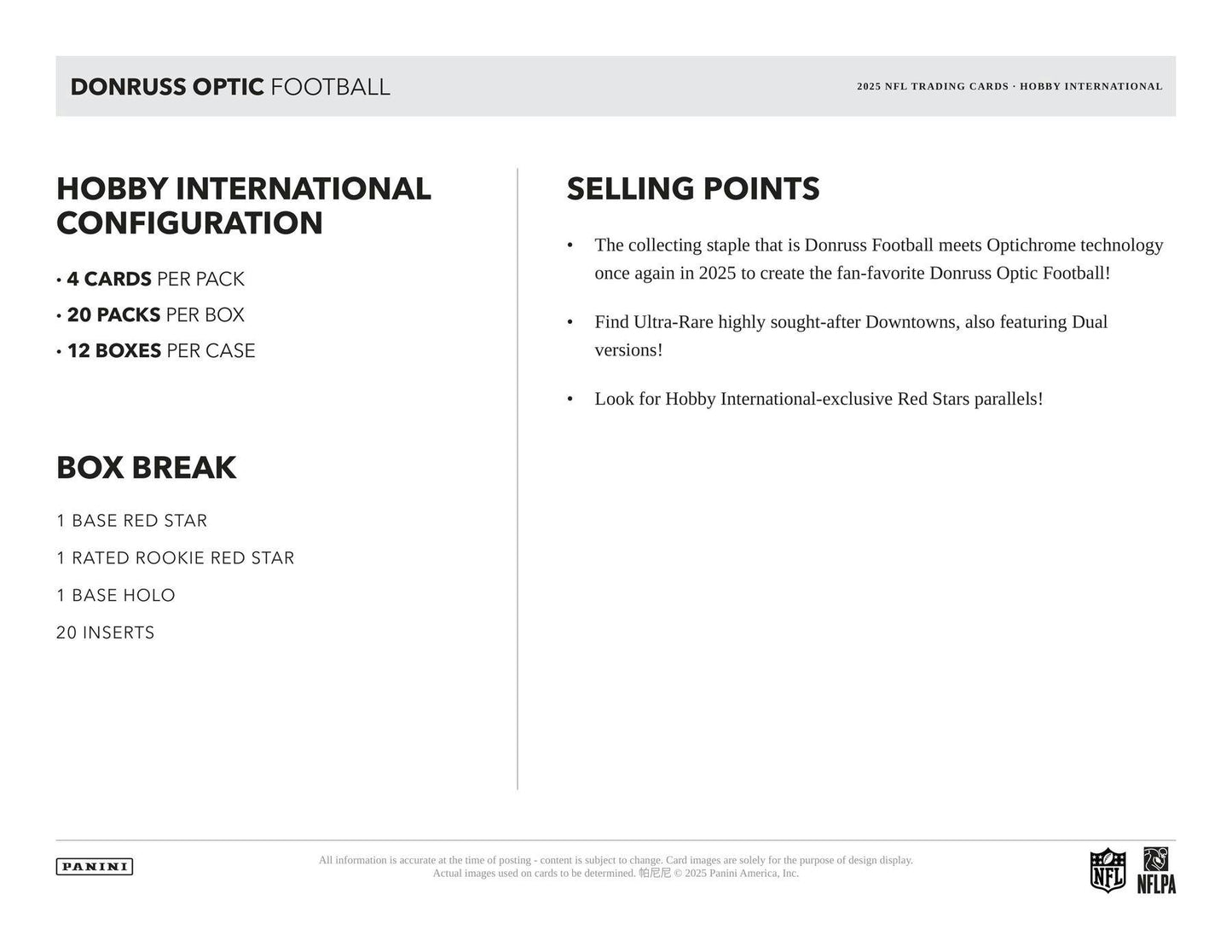 2025 Panini Donruss Optic Football International Hobby Box 746134188251 at King Card Canada
