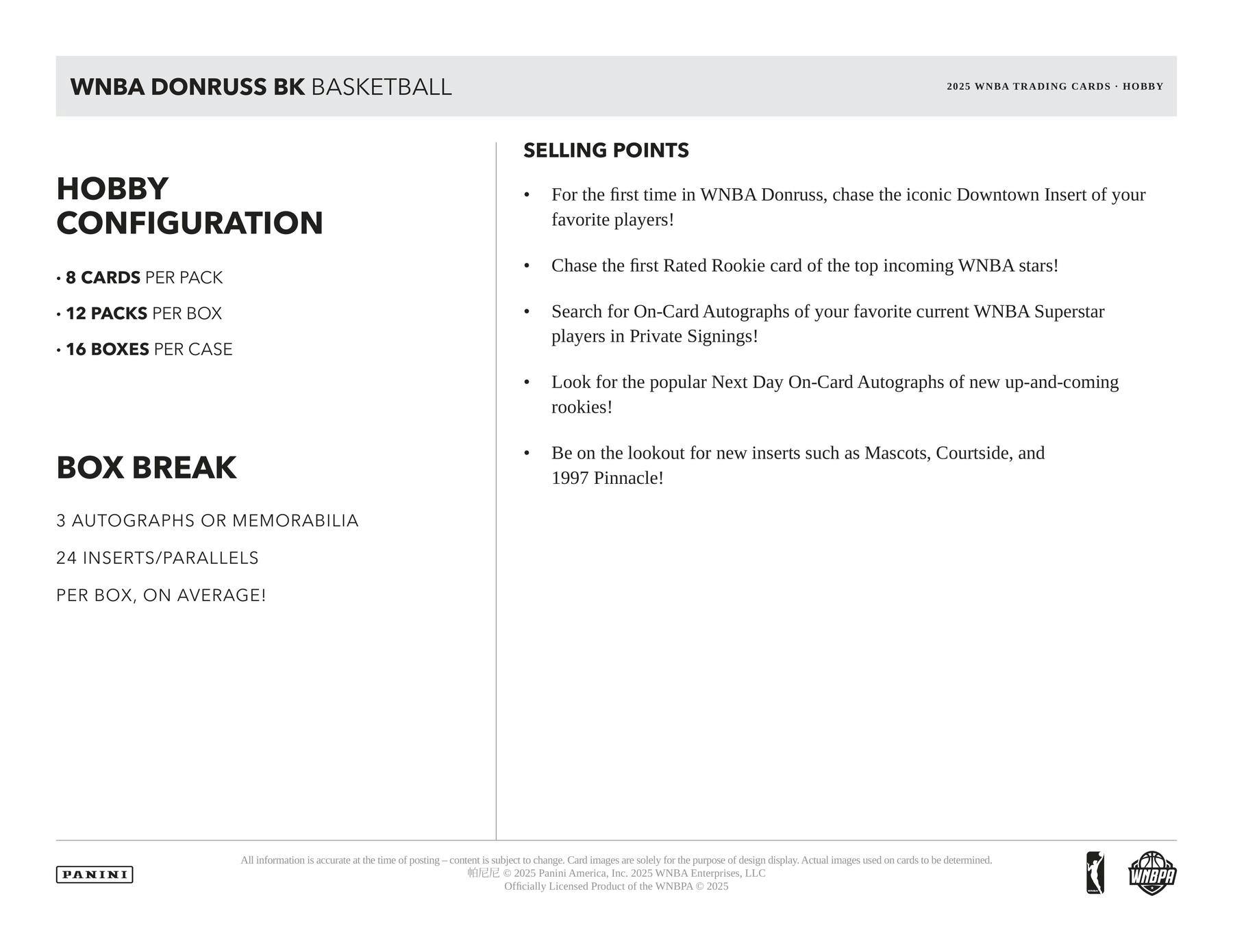 2025 Panini Donruss WNBA Basketball Hobby Box 746134190162 at King Card Canada
