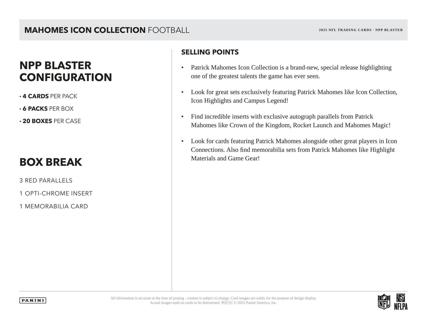 2025 Panini Mahomes Icon Collection Football Blaster Box 746134194795 at King Card Canada