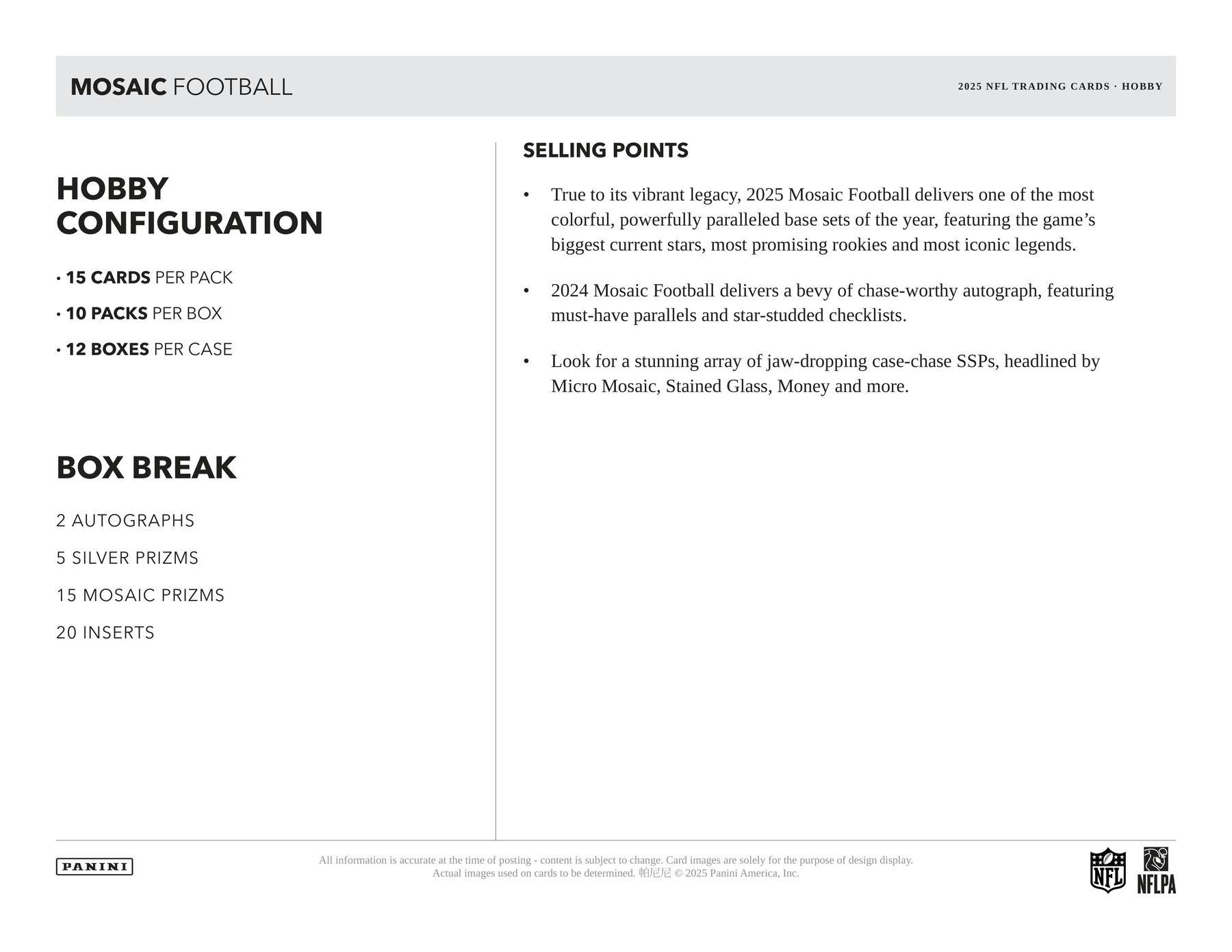 2025 Panini Mosaic Football Hobby Box 746134186073 at King Card Canada