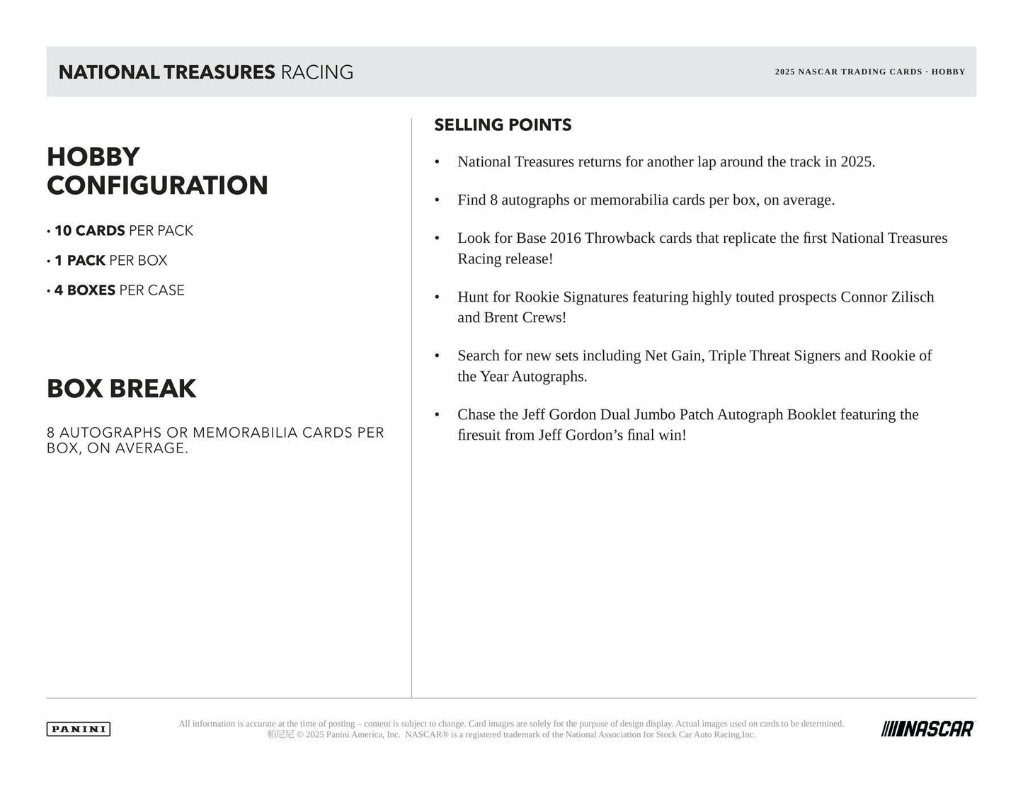 2025 Panini National Treasures NASCAR Racing Hobby Box 746134182976 at King Card Canada