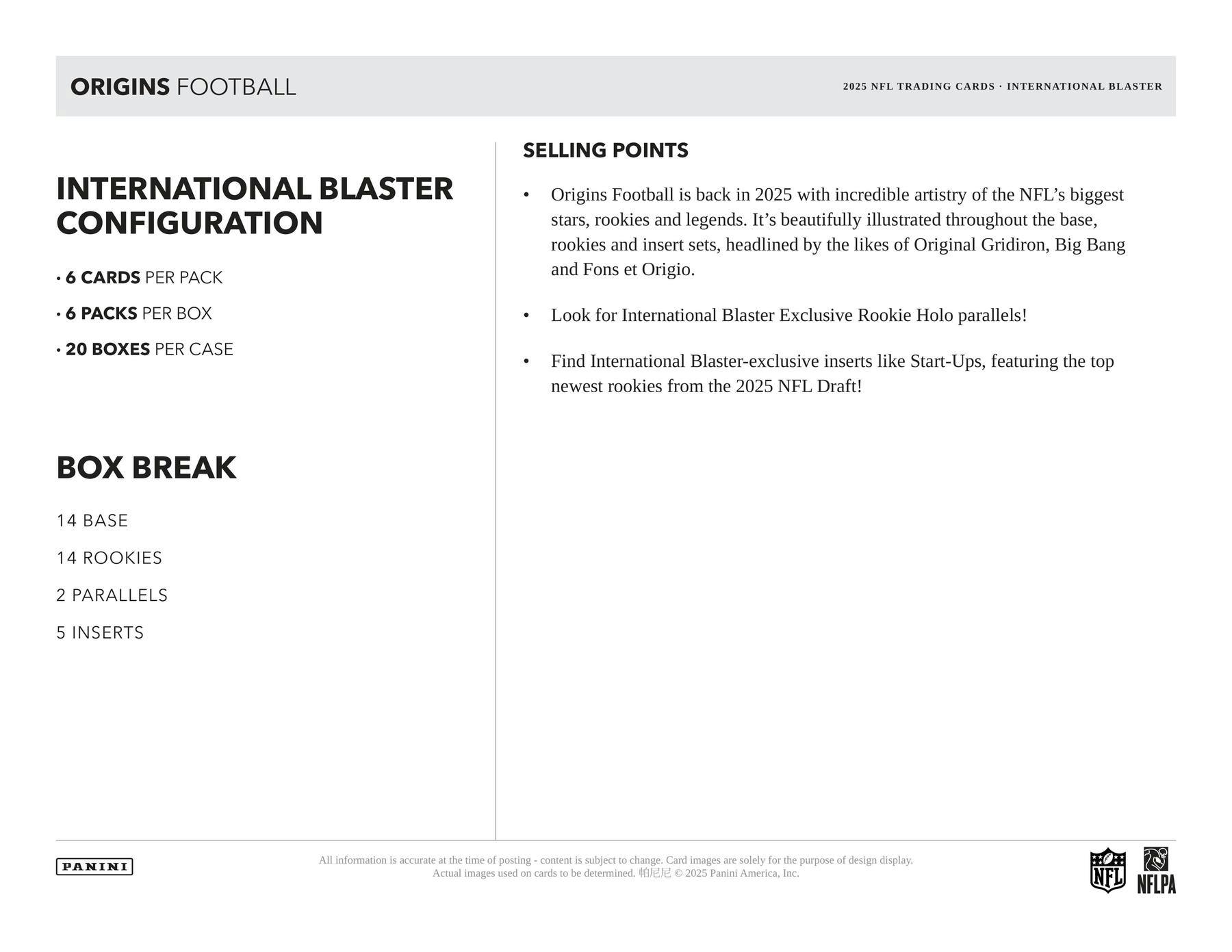 2025 Panini Origins Football International Blaster Box 746134185946 at King Card Canada