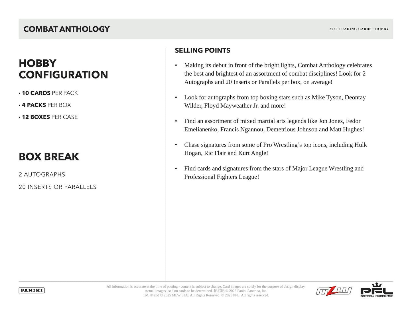 2025 Panini PFL Combat Anthology Hobby Box 746134183393 at King Card Canada