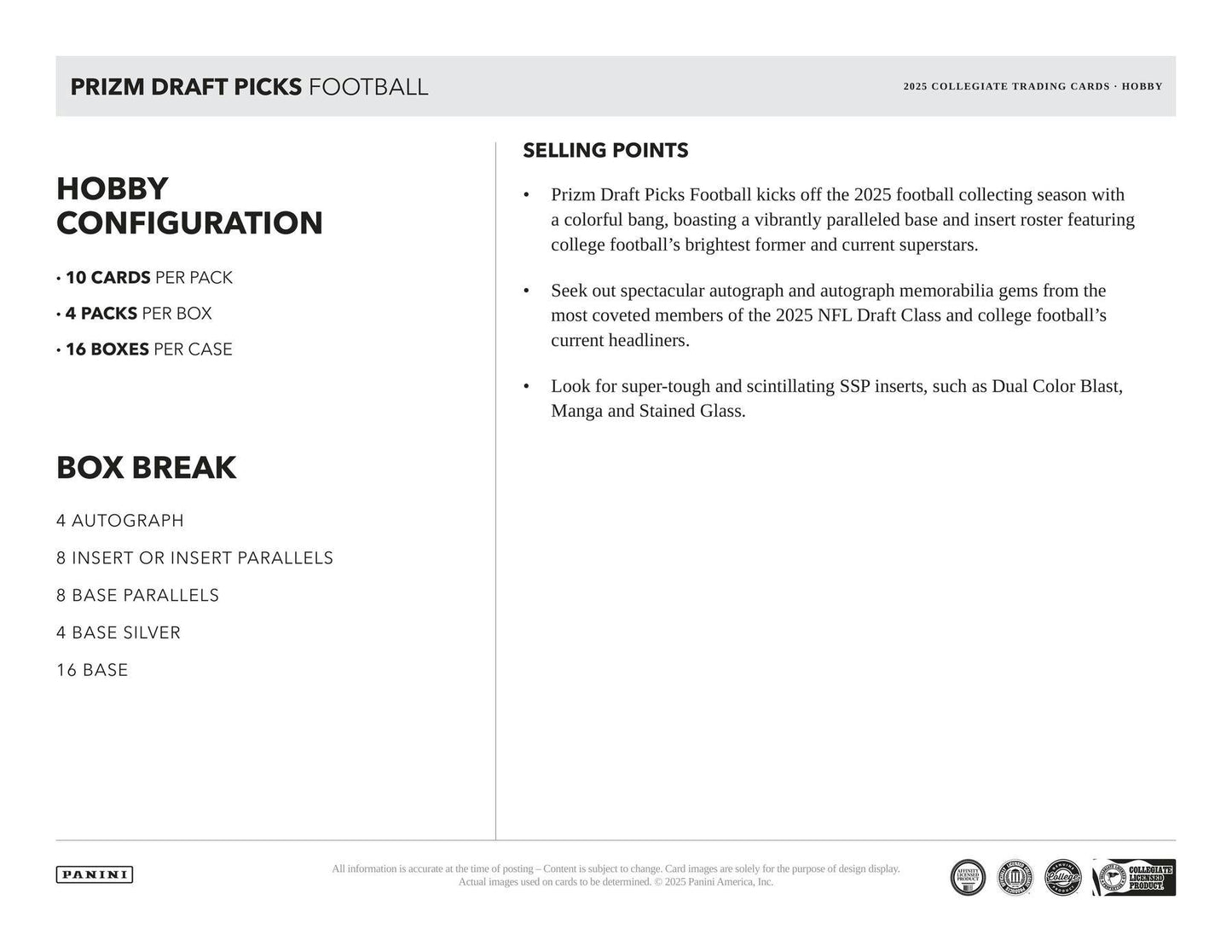 2025 Panini Prizm Football Draft Picks Hobby Box 746134185649 at King Card Canada