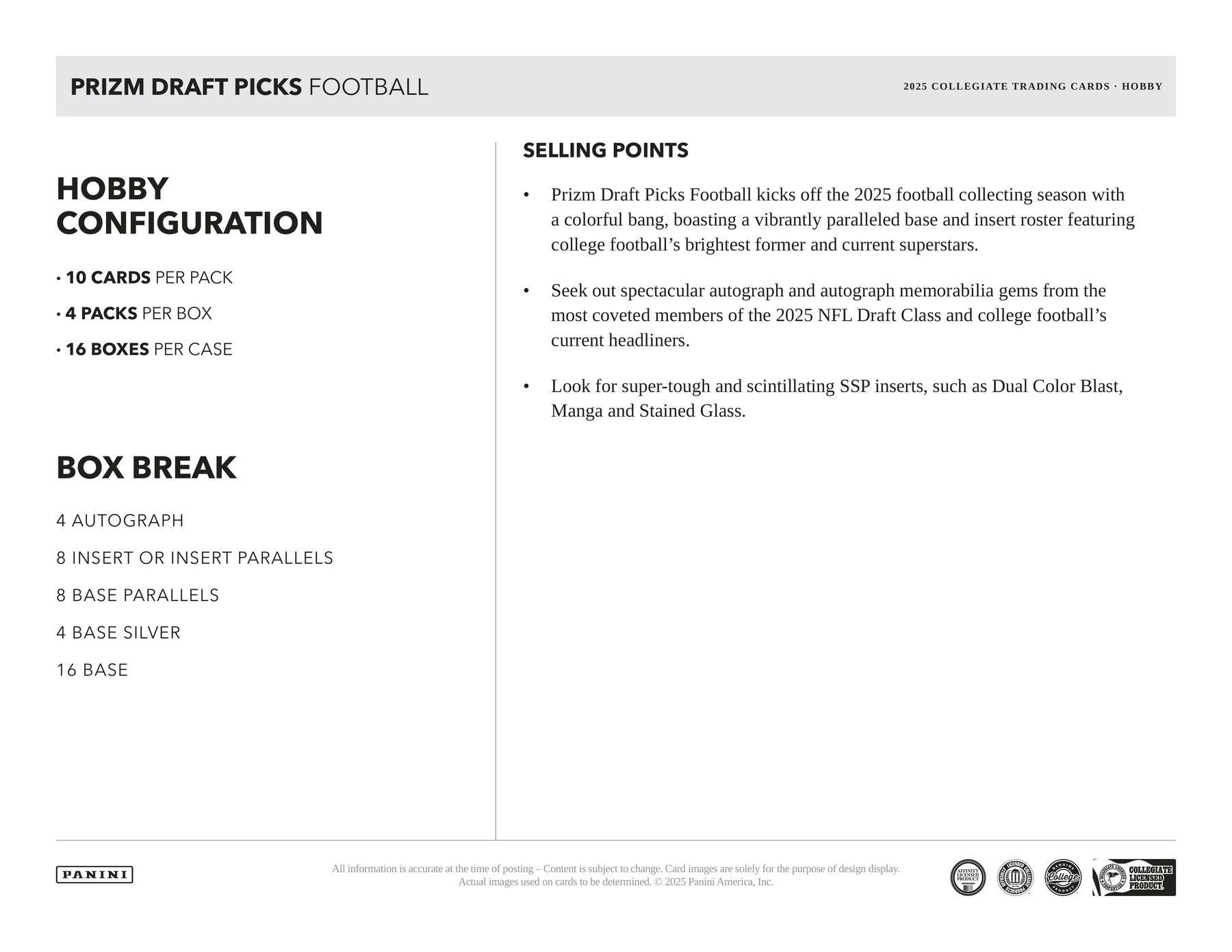 2025 Panini Prizm Football Draft Picks Hobby Box 746134185649 at King Card Canada