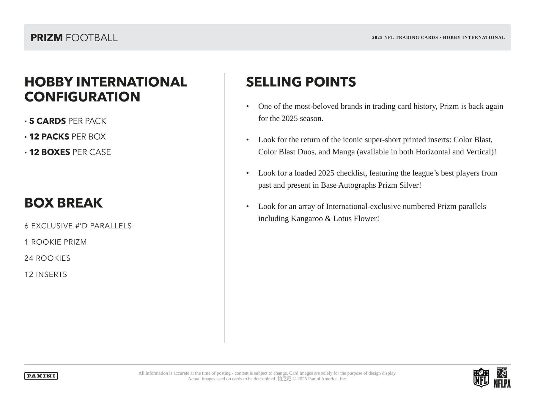 2025 Panini Prizm Football International Hobby Box 746134187346 at King Card Canada