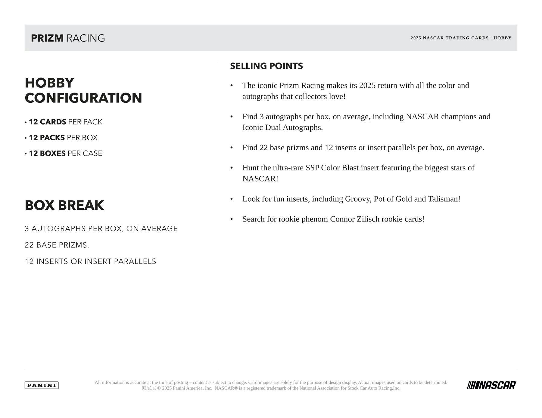 2025 Panini Prizm NASCAR Racing Hobby Box 746134183027 at King Card Canada