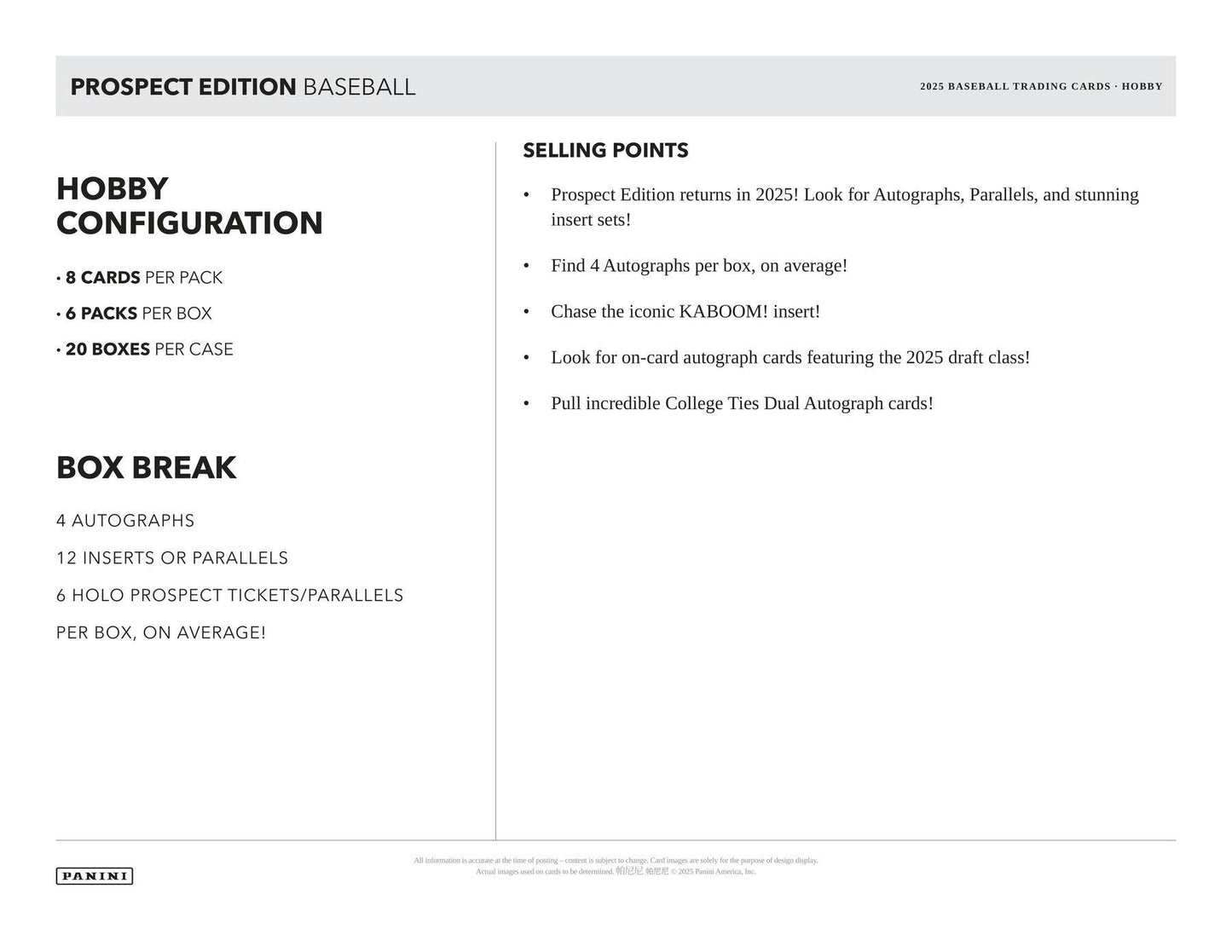 2025 Panini Prospect Edition Baseball Hobby Box 746134182655 at King Card Canada