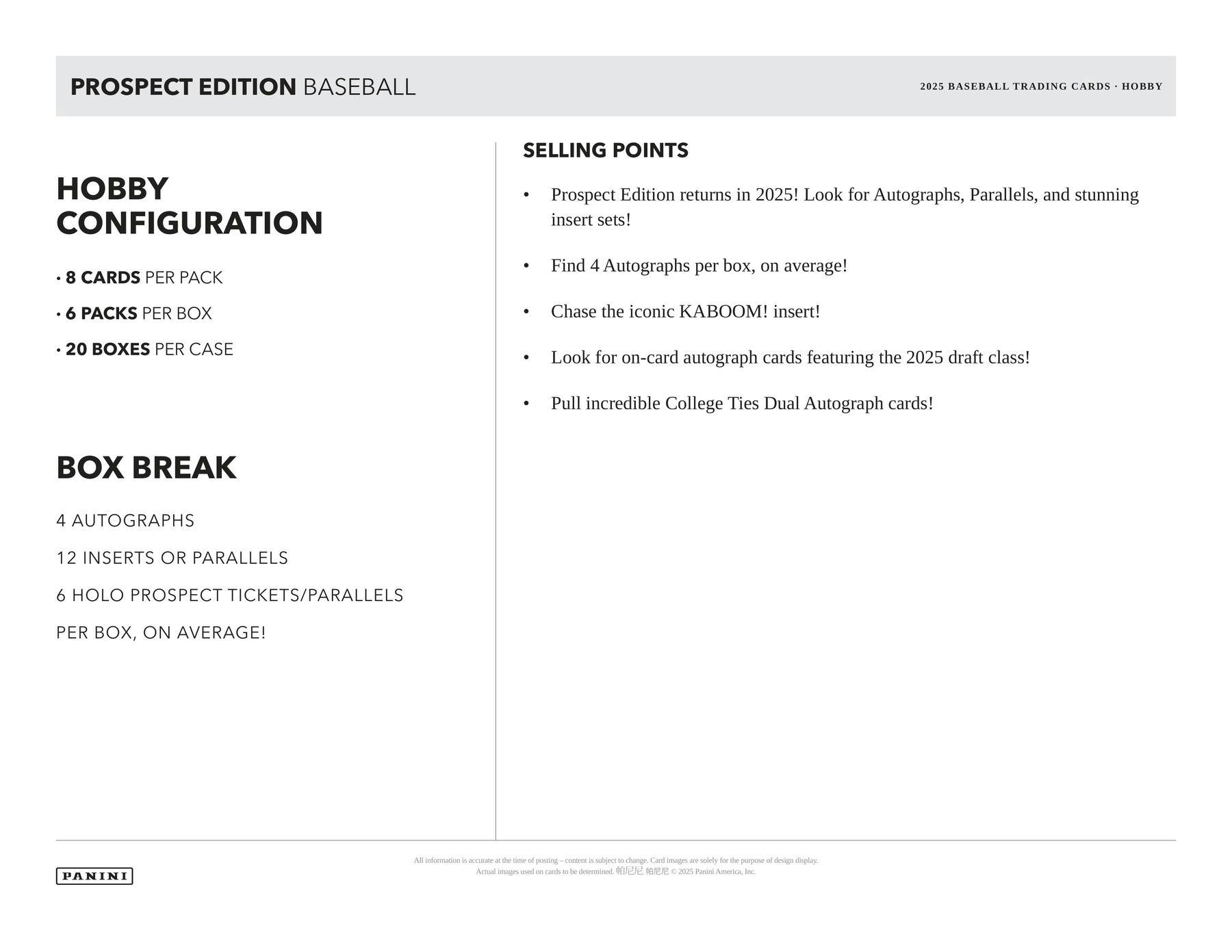 2025 Panini Prospect Edition Baseball Hobby Box 746134182655 at King Card Canada