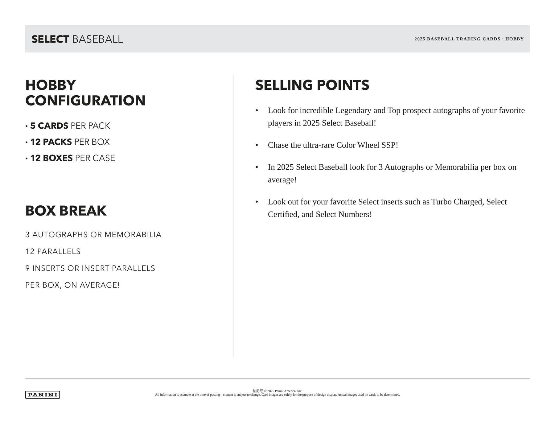 2025 Panini Select Baseball Hobby Box 746134182372 at King Card Canada