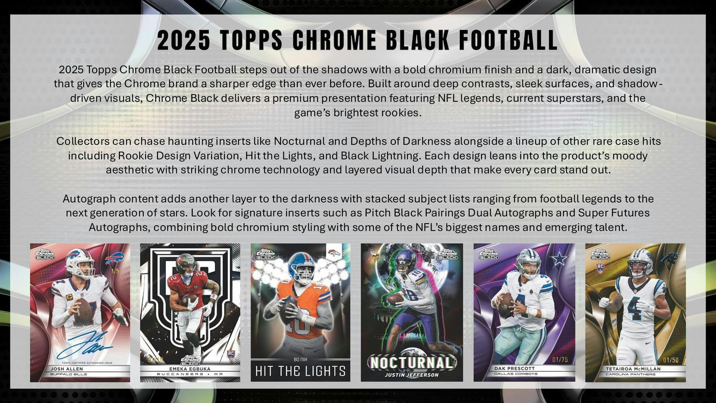 2025 Topps Chrome Black Football Hobby Box 887521156955 at King Card Canada