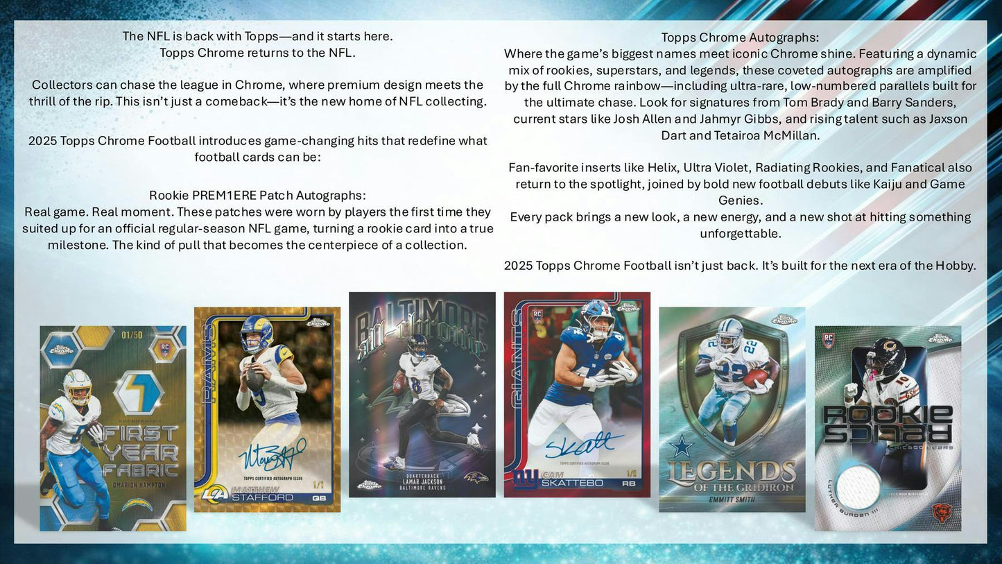 2025 Topps Chrome Football Blaster Value Box 887521156788 at King Card Canada