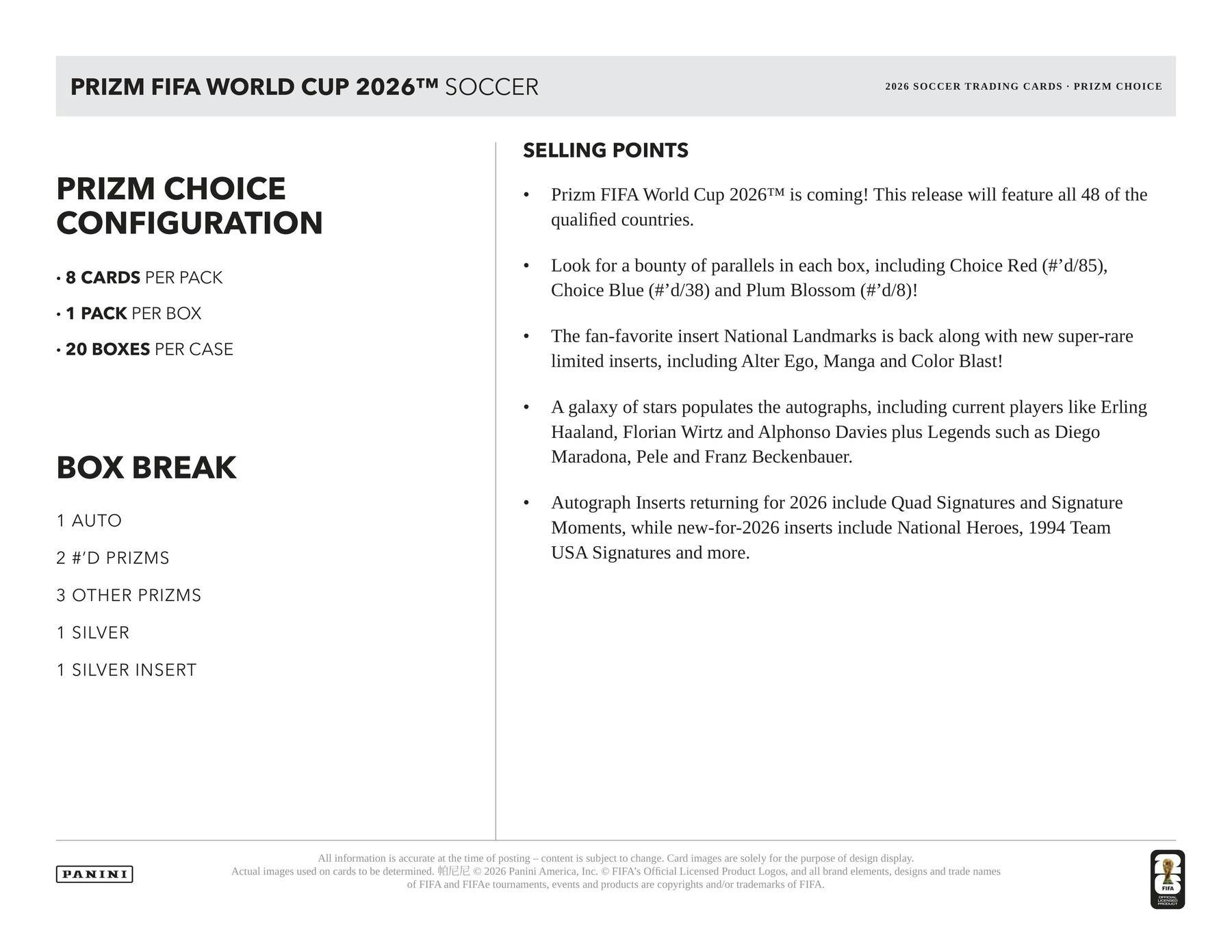 2026 Panini Prizm FIFA World Cup Soccer Choice Box 746134194306 at King Card Canada