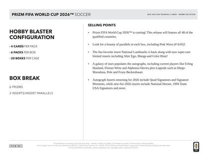2026 Panini Prizm FIFA World Cup Soccer Hobby Blaster Box 746134202490 at King Card Canada