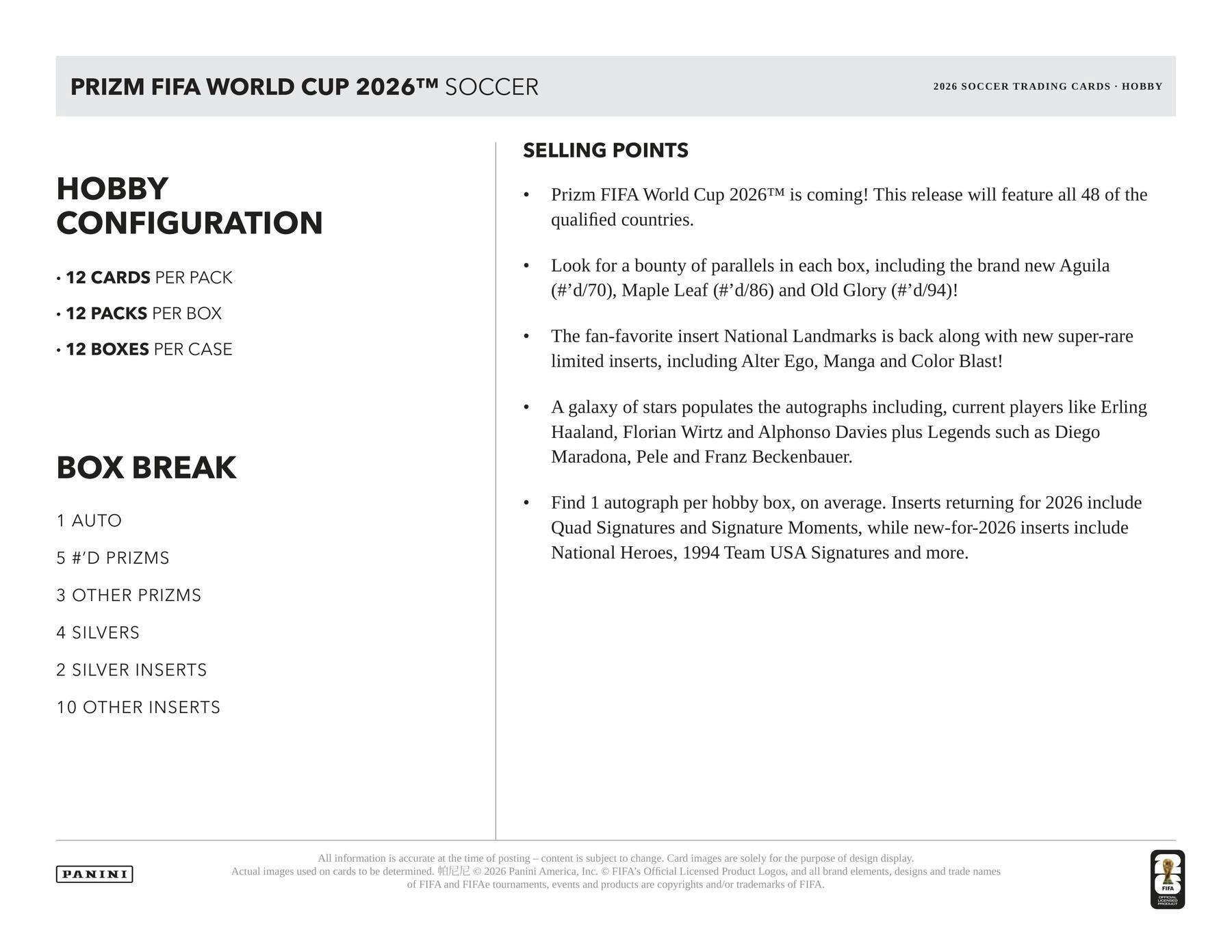 2026 Panini Prizm FIFA World Cup Soccer Hobby Box 7461341942529 at King Card Canada