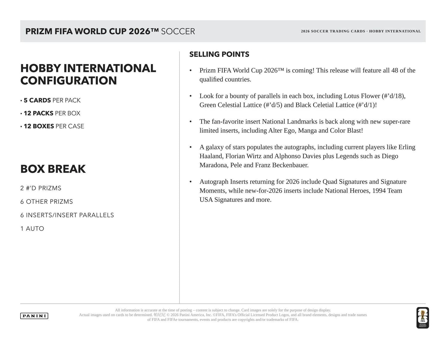 2026 Panini Prizm FIFA World Cup Soccer International Hobby Box 746134194368 at King Card Canada