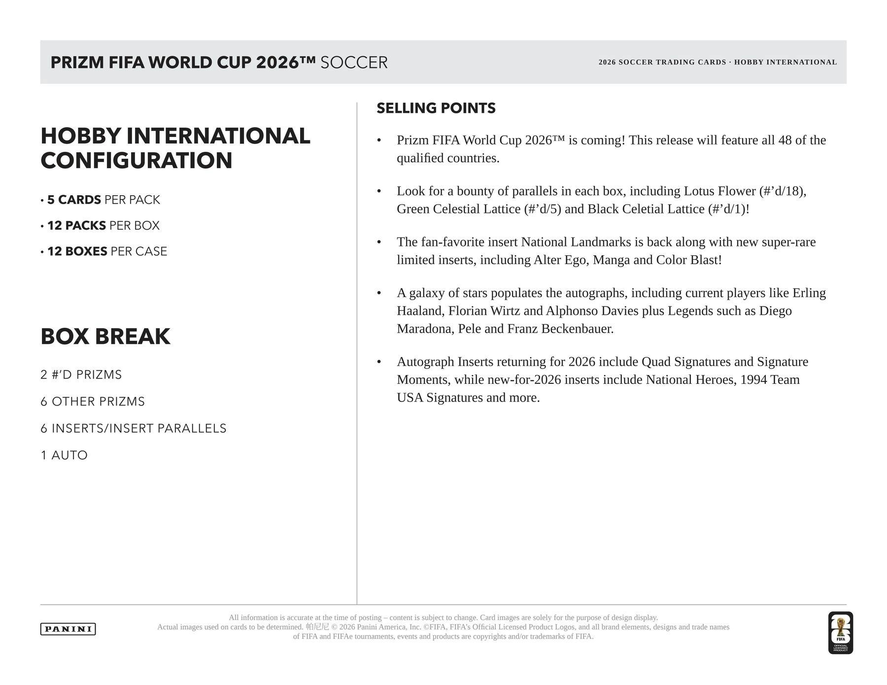 2026 Panini Prizm FIFA World Cup Soccer International Hobby Box 746134194368 at King Card Canada