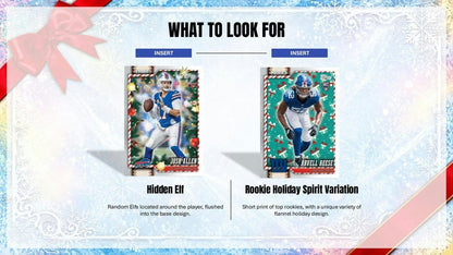 2026 Topps Holiday Football Hidden Elf insert and Rookie Holiday Spirit Variation sample cards