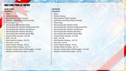 2026 Topps Holiday Football base and rookie card parallel checklist with numbered holiday parallels