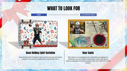 2026 Topps Holiday Football Base Holiday Spirit Variation and Dear Santa autograph relic card