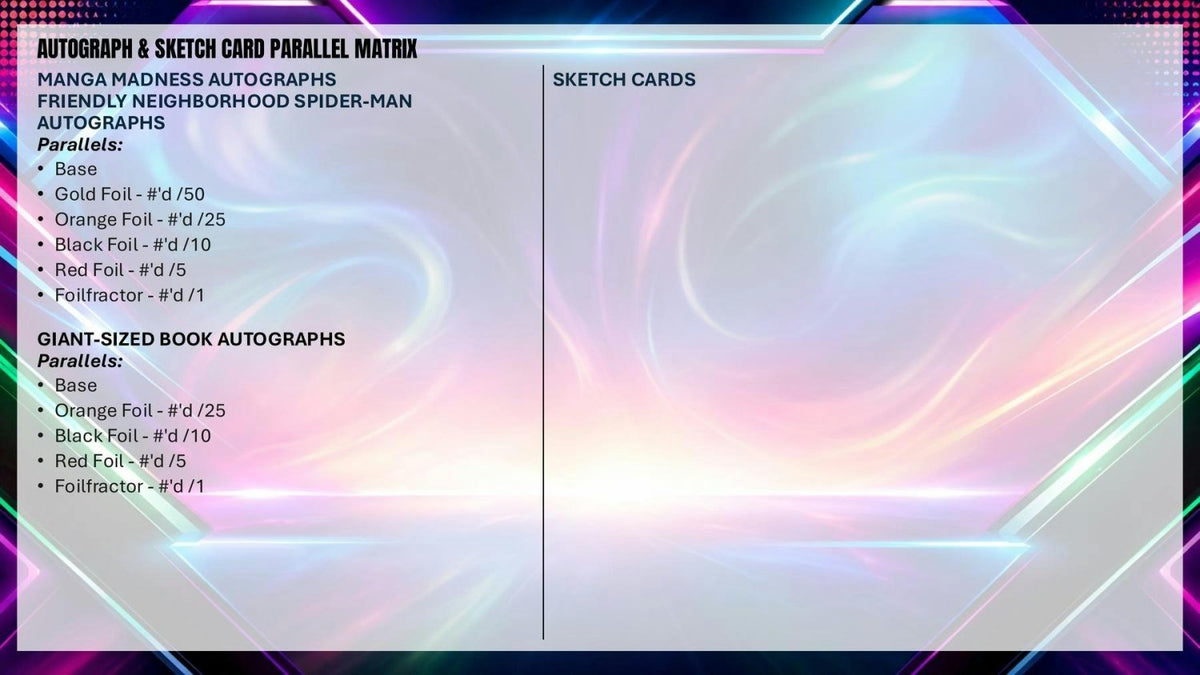 2026 Topps Neon Marvel autograph and sketch card parallel checklist