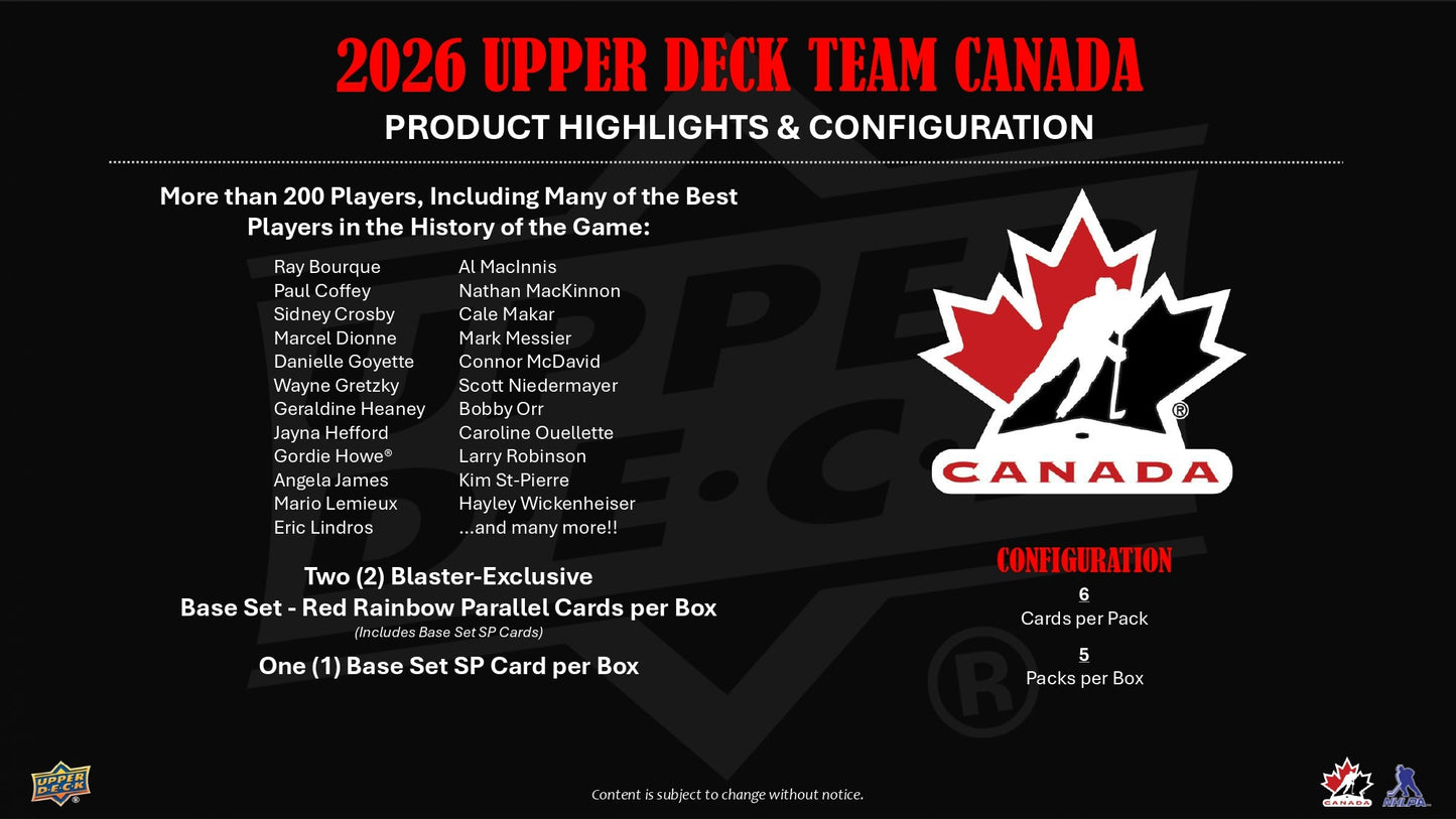 2026 Upper Deck Team Canada Hockey Blaster Box 053334248518 at King Card Canada