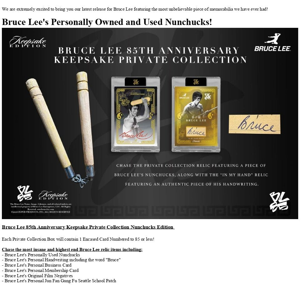 Bruce Lee 85th Anniversary Keepsake Private Collection (Nunchucks Edition) 199874395135 at King Card Canada