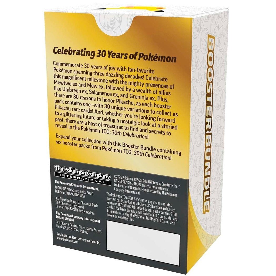 Back of the Pokemon 30th Celebration Booster Bundle box