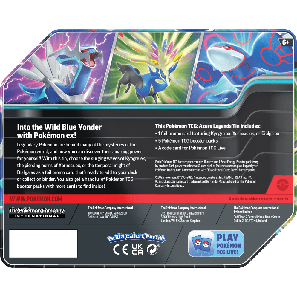 Pokemon Azure Legends Tin (Kyogre) 0196214106482 at King Card Canada