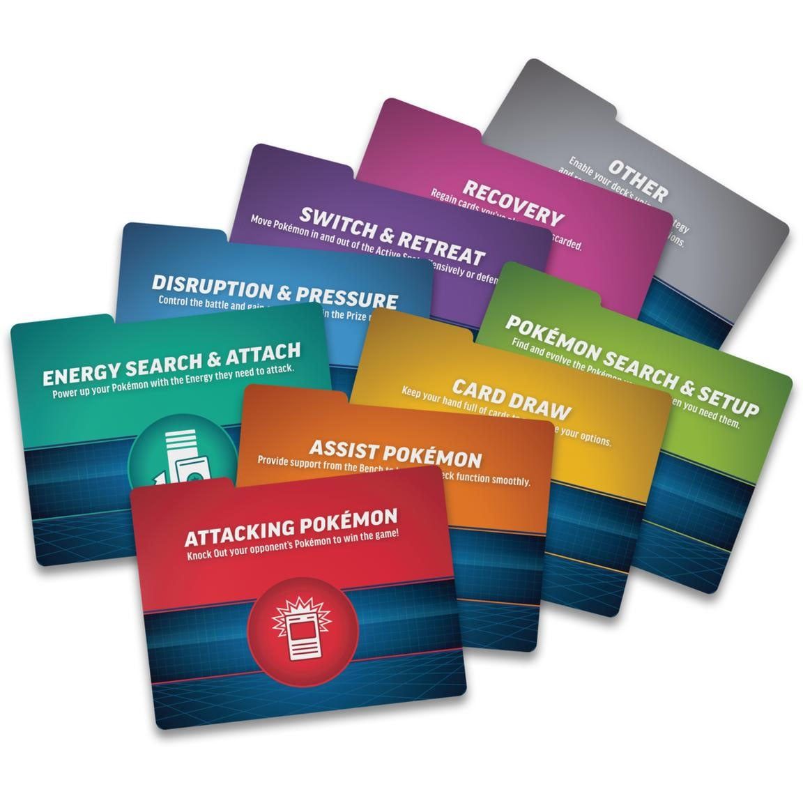 Pokemon Deck Crafter's Collection colour-coded deck divider cards for attacking, draw and setup