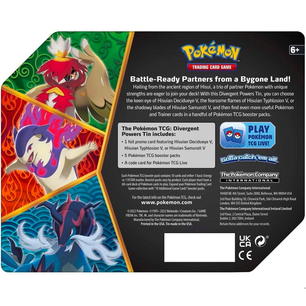 Pokemon Divergent Powers Tin (Hisuian Decidueye V) 0820650172151 at King Card Canada