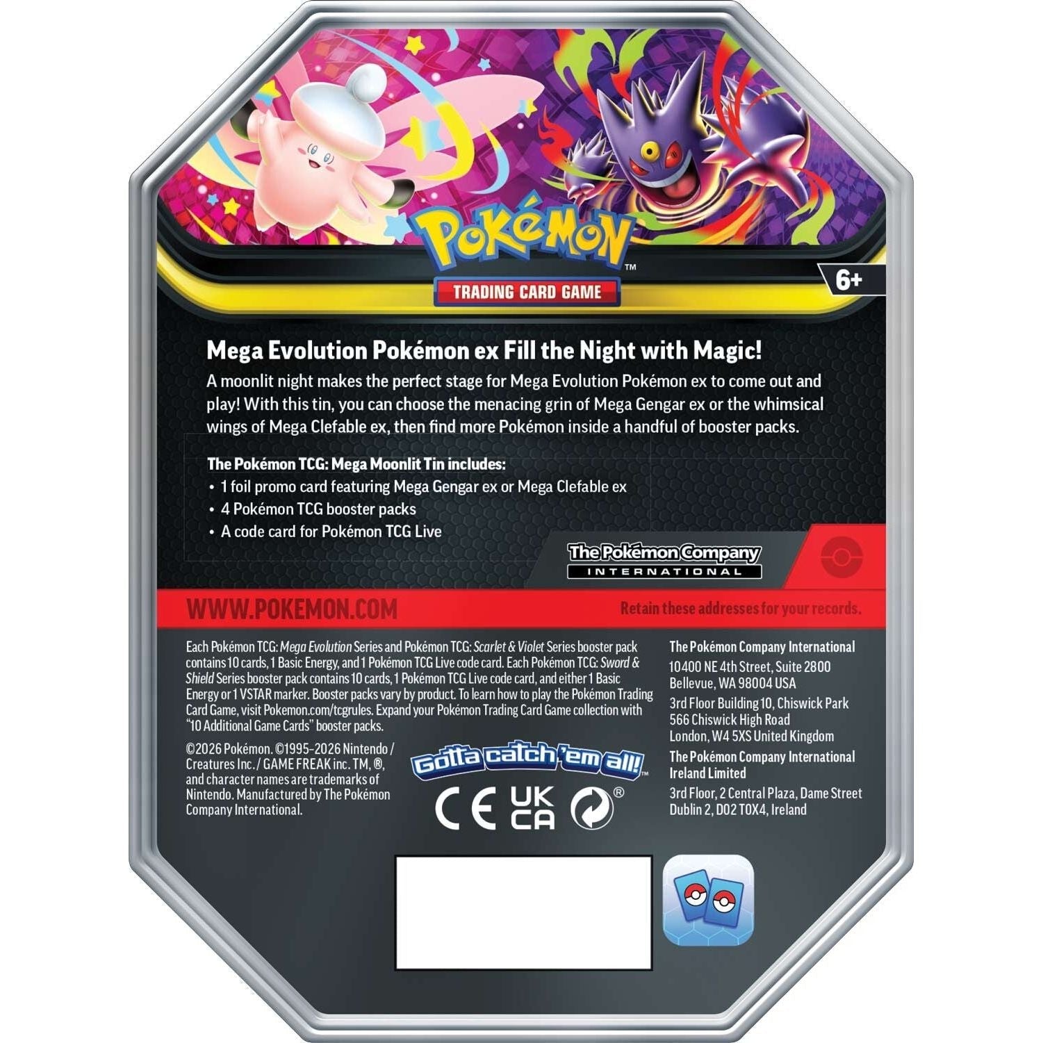 Pokemon Mega Moonlit Tin Bundle (Mega Gengar & Mega Clefable) [PRE - ORDER - 06/05/2026] 0196214155879 at King Card Canada