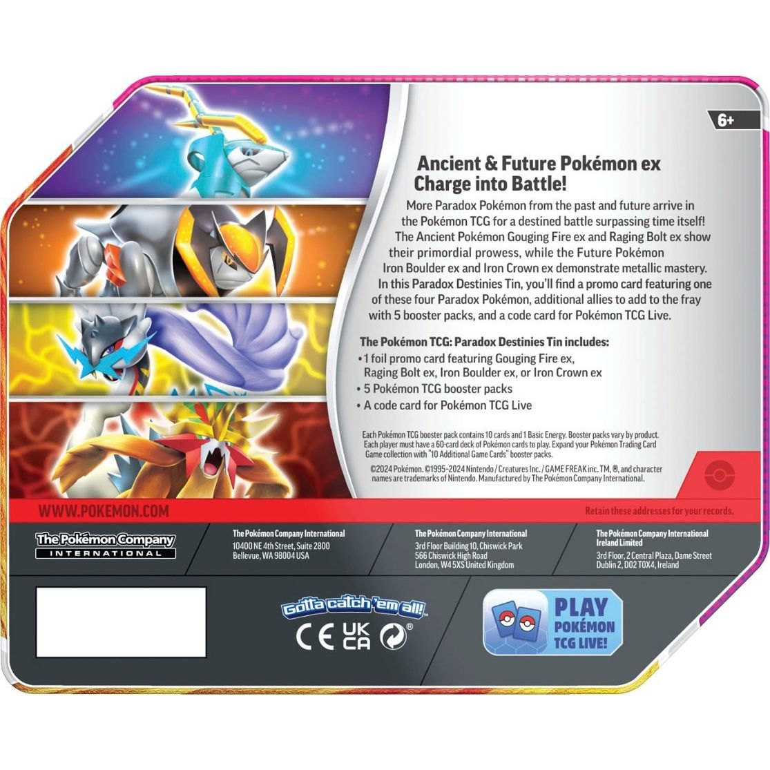Pokemon Paradox Destinies Tin (Raging Bolt) 0820650858406 at King Card Canada