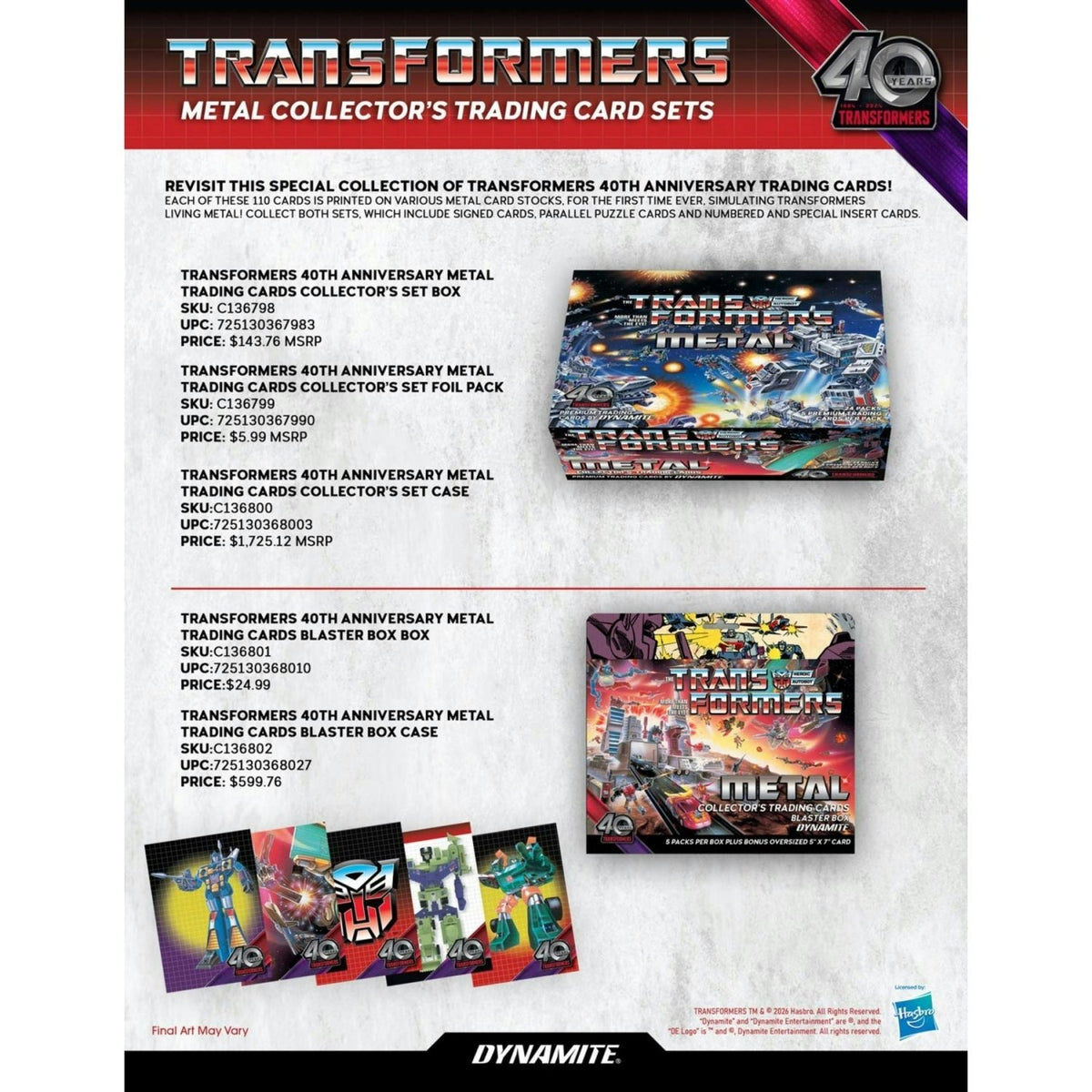 Transformers 40th Anniversary Metal Trading Cards Blaster Box 725130368010 at King Card Canada
