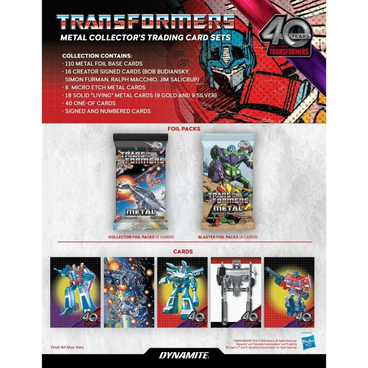 Transformers 40th Anniversary Metal Trading Cards Blaster Box 725130368010 at King Card Canada