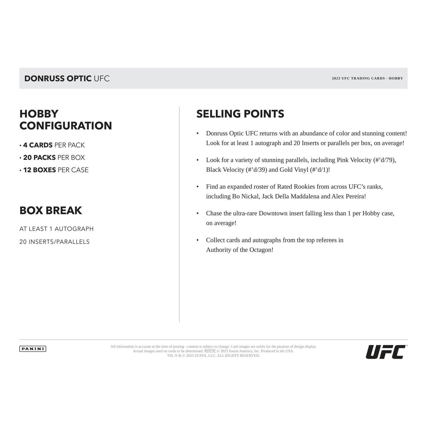 2023 Panini Donruss Optic UFC Hobby Box 746134138225 - King Card Canada