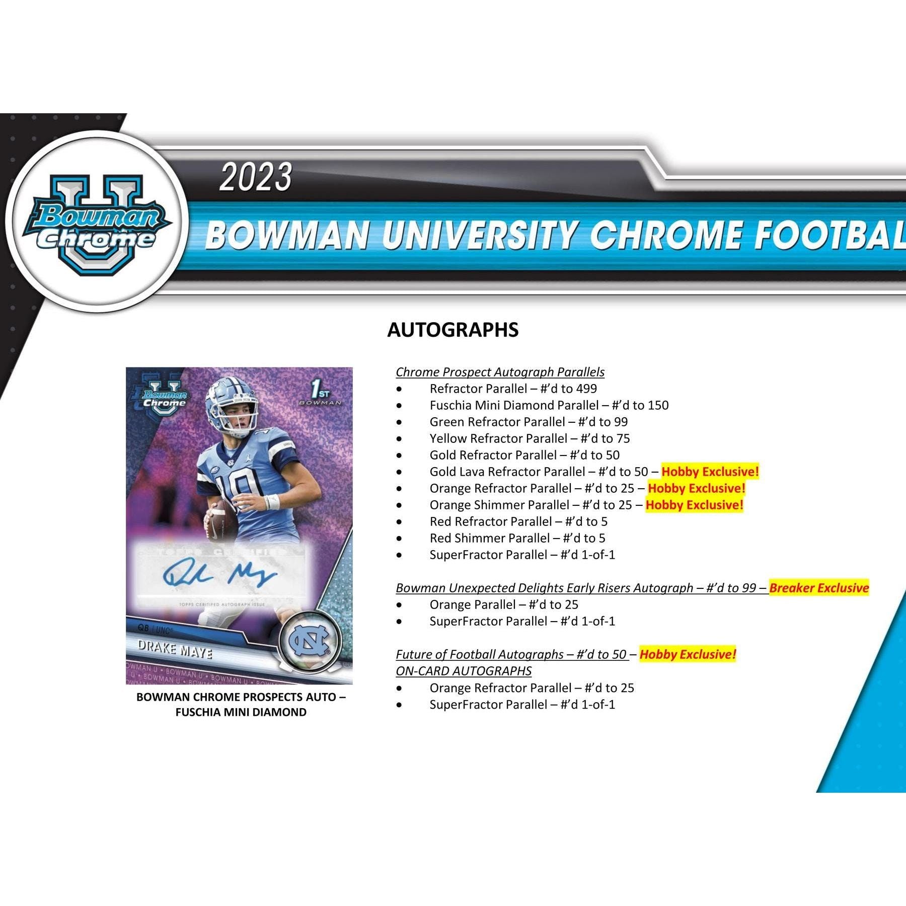2023 Topps Bowman Chrome University Football Hobby Box 887521120567 - King Card Canada