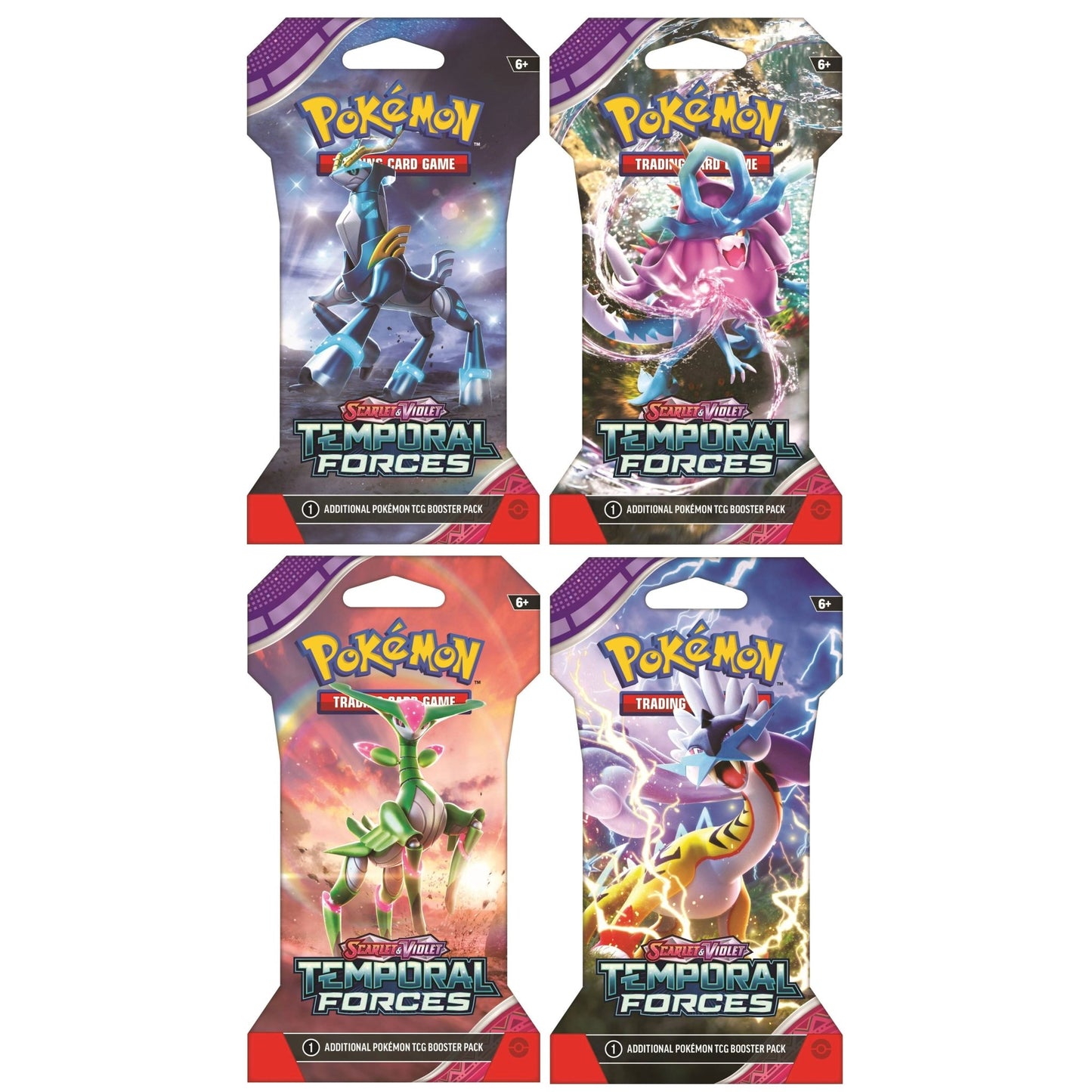 Pokemon Temporal Forces Bundle of 4 Sleeved Booster Packs (1 of each design) [PRE-ORDER - 03/22/2024] 0820650856426